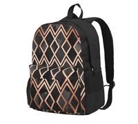 InOmak Rame e diamanti geografici neri,Zaino con tasche, zainetto casual da giorno, resistente all'acqua, ideale per viaggi, escursioni o campeggio.