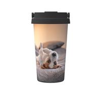 InOmak Simpatico cagnolino Jack Russell Terrier,Tazza da caffè da 500 ml, bottiglia d'acqua in acciaio inossidabile isolata, tazza da caffè portatile