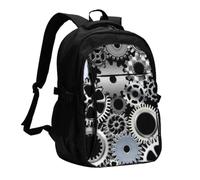 InOmak Tecnologia di rendering di ingranaggi metallici, arte digitale, Zaino da viaggio casual per laptop con porta di ricarica USB per uomo e donna