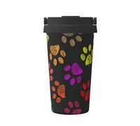 InOmak Zampa di cane colorata, arcobaleno, simpatico animale domestico,Tazza da caffè da 500 ml, bottiglia d'acqua in acciaio inossidabile isolata, tazza da caffè portatile