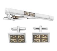 INOOMP 1 set di fermacravatta e gemelli con bandiera britannica, | Set di gemelli e fermacravatta per camicia, ideale per abbigliamento formale, con dettaglio bandiera britannica, finitura