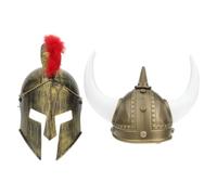 INOOMP 2 Pezzi Casco Vichingo e Elmo Romano Dorato per Feste, Costume da Soldato Antico per Adulti, Accessori Leggeri e Resistenti per Carnevale e Cosplay