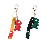 INOOMP 2pezzi Portachiavi Piccoli Forma di Dinosauro in PVC Flessibile Anelli Leggeri e Resistenti per Chiavi Borse e Auto Colori Verde e Rosso con Cordini Neri e Gialli