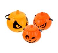 INOOMP 3 Pezzi Secchio di Zucca di Plastica Riutilizzabile con Coperchio, Design Unico e Accattivante per Caramelle di Halloween, per Feste e Riunioni