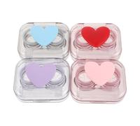 INOOMP 4 set di astuccio per lenti a contatto con applicatore e flacone di | Porta lenti a contatto portatile con pinzette, grazioso design a cuore per ragazze, ideale da portare sempre con sé, anche al