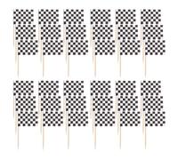 INOOMP 400 Pezzi Bandiere a Scacchi Mini, Stuzzicadenti Decorativi | Carta e Legno, Nero e Bianco, per Tavola in Famiglia e Feste fuori Casa, Stile Corse