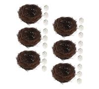 INOOMP 6 Set Nidi per Uccelli Artificiale in Rattan Fatti Mano con Uova Decorazioni Resistenti per Giardino Patio e Casa Naturali per Matrimonio e Natale