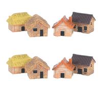 INOOMP 8 Pezzi Miniature House Figurines Resin Small Thatched Roof Rustic Cottage Ornaments Vintage Country Village Decor for Fairy Garden Bonsai And Micro Landscape