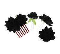 INOOMP Accessorio per Capelli Floreale Nero Pettine con Rosa Nera Due Forcine U e Spilla Rosa per Matrimonio Damigella Occasioni Speciali
