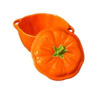 INOOMP Ciotola Design Creativo e Funzionale in Ceramica a Forma di Zucca Doppia Maniglia e Coperchio, per Uso Domestico e Zuppe