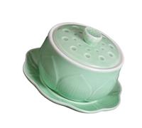 INOOMP Coppa Buddista in Ceramica Verde Chiaro per Altare Rituale Sacro | Design Creativo e Raffinato, Superficie Liscia e Lucidata, Stabile su Mensole e Sale Meditazione