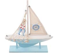 INOOMP Decorazione Barca a Vela Mediterranea in Legno, Modellino di Nave a Vela Piccolo per Ufficio e Casa, Ornamento Nautico da Tavolo Stile Vintage, Regalo Marino per Eventi e