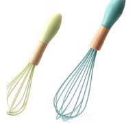 INOOMP Frusta in Silicone con Manico in Legno Colore Casuale 2 Pezzi Sbattitore Manuale per Uova e Condimenti, Miscelatore da Cucina Rapido e Lavabile in Lavastoviglie,