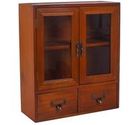 INOOMP Mobiletto Portaoggetti in Legno Vintage Multiuso Doppia Porta, Vetrina da Tavolo Stabile per Esporre Statuette e Action Figure, Organizer da Banco per Casa e Collezioni