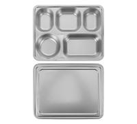 INOOMP Piatto per alimenti diviso in acciaio inossidabile con coperchio, piatti per porzioni a 5 sezioni, piatto da portata rettangolare per pranzo e cena, forniture per il controllo delle porzioni