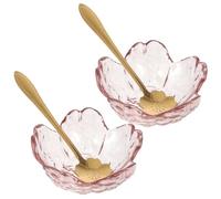 INOOMP Set 2 Ciotole Rosa per Oli Essenziali in Vetro a Forma di Fiore di Ciliegio con Cucchiai Metallici, Ciotole per Viso da Salone per Miscelare Maschere e Massaggi Estetici, Compatte