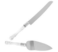 INOOMP Set 2pezzi Coltelli e Spatole per Torta in Acciaio Inossidabile Manico in Plastica Argento, Taglio Preciso e Facile da Maneggiare per Occasioni Speciali