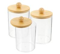 INOOMP Set 3 Contenitori per Cotton Fioc e Dischetti Struccanti Trasparenti con Coperchio in Bambù, Organizer Trucco Compatto per Bagno e Toeletta, Custodia Porta Cotone Portatile per