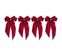 INOOMP Set 4 Fermagli per Chioma con Fiocco Grande Rosso Scuro, Clip a Molla con Nastri Lunghi, Accessori Leggeri per Donne, Styling Rapido per Acconciature Quotidiane e Occasioni