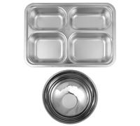 INOOMP Set di Piatti Divisi in Acciaio Inossidabile: Contenitore Pranzo con Coperchio, Vassoio a 4 Scomparti Indistruttibile per Bambini - Ideale per Scuola e Pasti all’Aperto