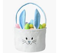 INough Cestino pasquale per bambini in peluche a forma di coniglietto, cestino per regali di Pasqua con orecchie pieghevoli, sacchetti per la caccia alle uova di Pasqua, 30 x 24 cm (blu)