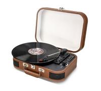 Inovalley TD14 - Giradischi in vinile portatile 33,45,78 TRS, dispositivo multifunzione retrò Bluetooth, funzione di codifica, porta USB 2.0, pelle marrone