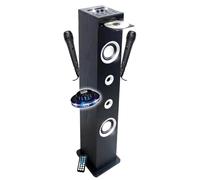INOVALLEY Tour de Son Lettore CD e Karaoke HP49CD, 100W USB Bluetooth Radio FM, 2 microfoni + Supporti Telecomando, LED UFO