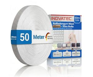 INOVATEC Cinghia per Avvolgibili Maxi 20mm - Rotolo da 50 m - Resistente agli strappi e ai raggi UV con protezione dei bordi in perlon - per finestre e porte - compatibile con tutti gli avvolgitori