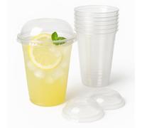Inoverse 100 bicchieri per smoothie To Go da 300 ml, in plastica per caffè freddo, cocktail, tè con coperchio a cupola con foro