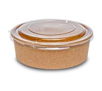 Inoverse Kraft, 100 ciotole per insalata con coperchio, 1000 ml, in carta kraft e insalata, usa e getta, per insalate, snack, zuppe, cereali, rotonde, in carta dura, per insalata, marrone