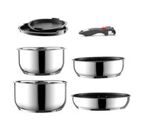Inox Set di pentole 7 padelle con Manico Rimovibile, Adatto ad Induzione | Senza PFAS Include 2 padelle (20/26 cm), 2 pentole (16/20 cm), 2 coperchi per Tutte le Fonti di Calore
