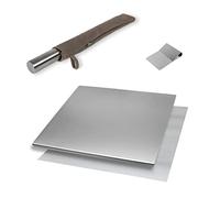 INOXLM BOX 3 PEZZI Tagliere/Spianatoia+tarocco/spatola+Mattarello custodia in tessuto|Piano di lavoro in Acciaio Inox Varie Misure Cucina Bar Ristorante|Piano Made in Italy (110x50, Custodia Tortora)