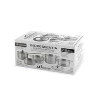 Inoxpran, Batteria di Pentole, 7 Pezzi Inoxessentia in Acciaio Inox 18/10, Mini Set Pentole con Triplo Fondo, Adatto a Induzione - Perfetto per Porzioni Singole e preparazioni specifiche