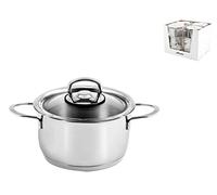 Inoxpran Casseruola Alta 2 Manici InoxMini in Acciaio Inox 18/10 e Alluminio Triplo Fondo con Coperchio in Vetro, Grigio, cm 18 - 5083518