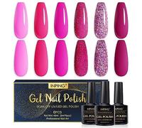 INPING Set di 6 smalti in gel per unghie UV, rosa, viola, rosa fluo, rosso brillante, glitterato, color pesca, per nail art, saloni di nail art, fai da te, casa, lunga durata