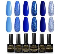 INPING Smalto Semipermante Per Unghie, 6 Color Blu brillante Azul Serie Smalti Semipermanenti per Unghie Soak-Off UV/LED Smalto Unghie per Novice Nail Art DIY, 8 ML