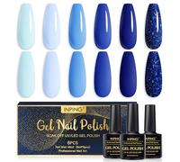 INPING Smalto Semipermante Per Unghie Blu, 6 Color Primavera Verano Azul Serie Pintauñas UV Gel, Azul Cielo Brillante Duradero Semipermanente en Gel Regalos para Casa Salón de Manicura DIY 8ML
