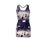 Inquietante Halloween Viola Ombre Bats Gatto Grim Reaper Haunted Top Stampato