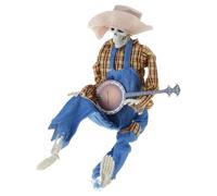Inquietante scheletro Banjo decorazione di Halloween con griglie rosse e gialle luminose design per forniture per feste domestiche costruzione robusta decorazione per la casa Halloween