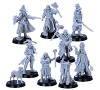 Inquisitor Band - Set di 9 miniature per giochi di ruolo | Modelli fantasy in scala 32 mm | Cacciatori di streghe, sacerdoti, alto inquisitore | Licenza Highlands Miniatures