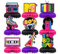 INRUI 9 pezzi Centrotavola a nido d'ape per festa anni '80 Torna a Decorazioni per feste di compleanno a tema anni '80 Toppers da tavola per festa Hip Hop anni '80 retrò