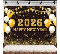INRUI Buon Anno Fotografia Sfondo Oro 2025 Decorazione Banner Capodanno Tema Festa Backdrop (1,8 x 1,2 m)