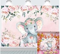 INRUI Elefante rosa sfondo fotografico Elefante carino Baby Shower floreale Backdrops Elefante compleanno per ragazzo decorazione 2,1 x 1,5 m