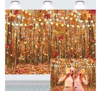INRUI Fondale fotografico a tema foresta autunnale con foglie d'acero, decorazione per feste (2,4 x 1,8 m)