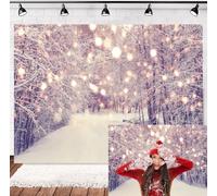 INRUI Fondale fotografico con foresta invernale, campo di neve, bokeh, paesaggio delle meraviglie sognante, fiocco di neve, albero di neve stellato, puntini glitterati, decorazione fotografica per