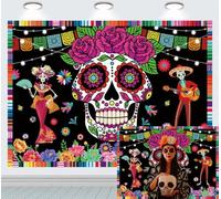 INRUI Giorno dei Morti Fotografia Sfondo messicano Dia De Los Muertos Fiesta Teschio di zucchero Party Decorazioni Sfondo (2,4 x 1,8 m)