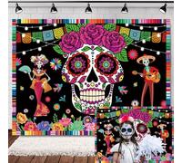 INRUI Giorno dei Morti Fotografia Sfondo messicano Dia De Los Muertos Fiesta Teschio di zucchero Party Decorazioni Sfondo (1,8 x 1,2 m)