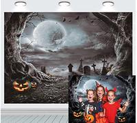 INRUI Halloween Fotografia Sfondo Horror Luna Notte Spaventoso Cimitero Zucca Lanterna Sfondo per Bambini Adulti Festa di Famiglia Decorazioni di Compleanno (Grigio)