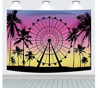 INRUI Poliestere estate mare ruota panoramica sfondo fotografico mare palma tramonto tema baby shower matrimonio tropicale decorazione sfondo (2,1 x 1,5 m)