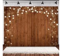 INRUI Sfondo di legno rustico muro fotografia Backdrop retrò marrone legno con luce stringa foto Banner legno parete studio decorazione (2,1 x 1,5 m)